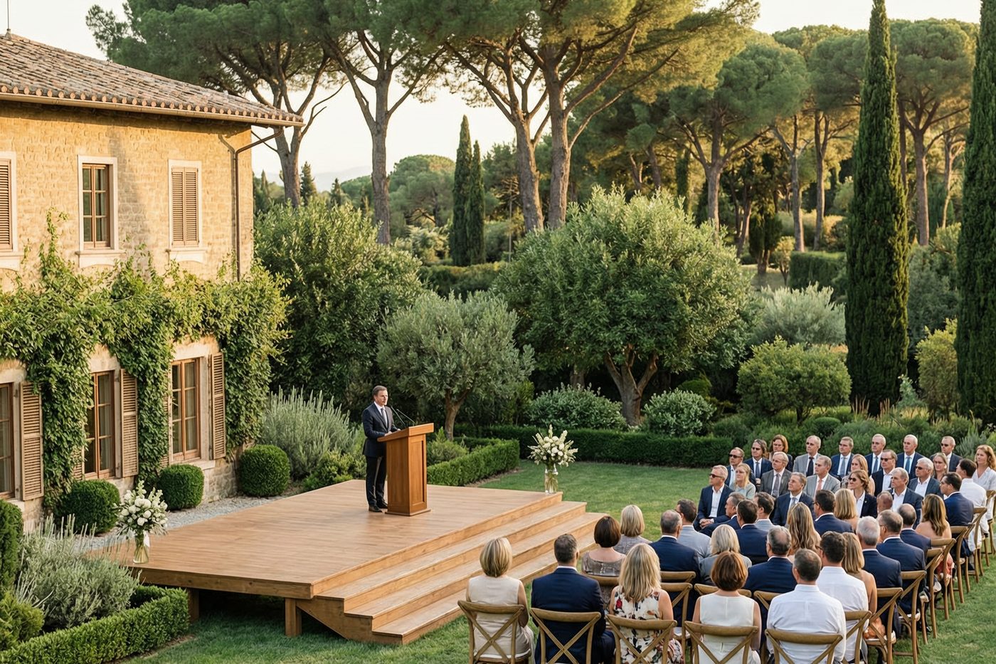 Evento aziendale nel giardino della villa